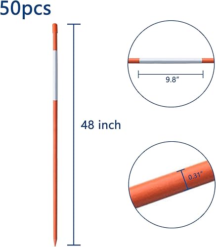 Vista 10 de Estacas de nieve de 72 pulgadas, marcadores de entrada de 1/4 de pulgada, estacas de arado naranja sin cinta reflectante para marca de entrada