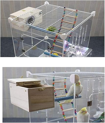 Miniatura 4 de PINVNBY Caja nido de periquitos para casa de pájaros, caja de cría de madera para loros, caja de apareamiento para tortolitos, cacatúas, periquitos,