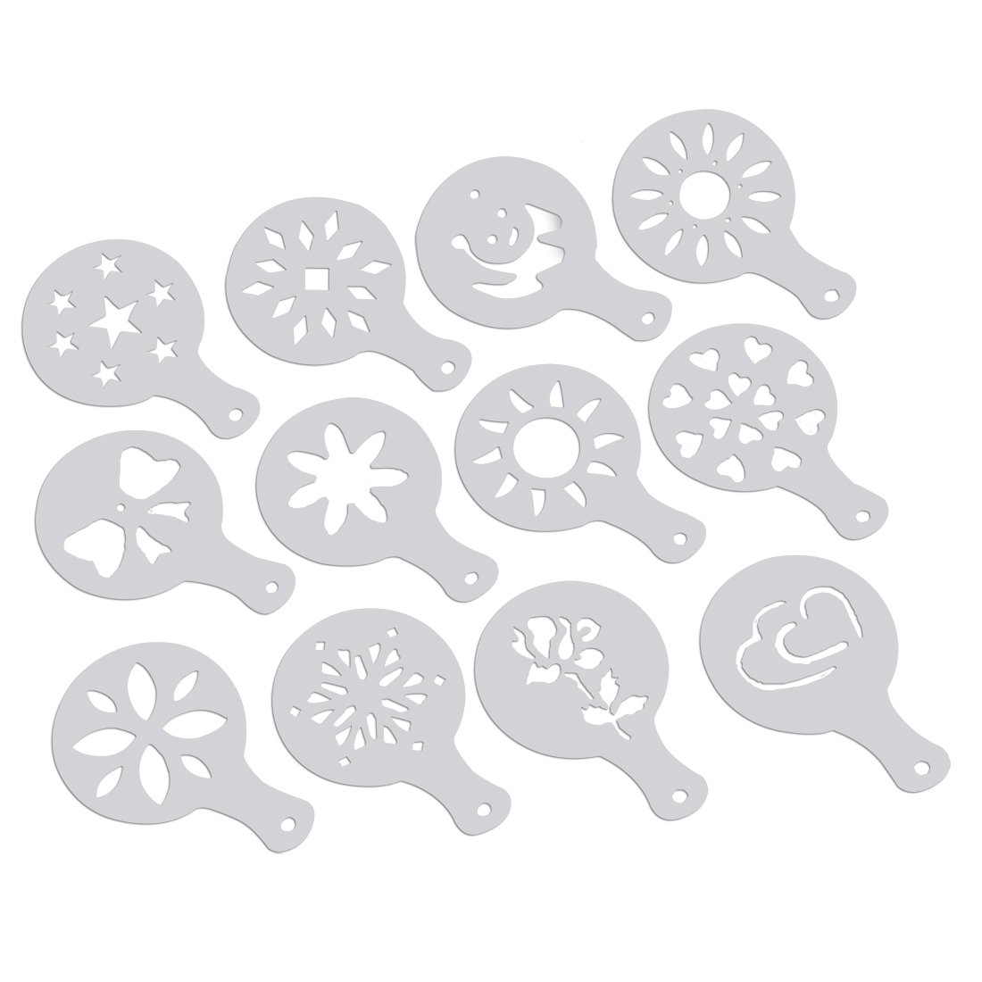 Moule en Plastique pour Le Cafe Modele d'impression a Cafe Pochoirs en Plastique pour Le Cafe Cappuccino - Blanc 12 Pieces