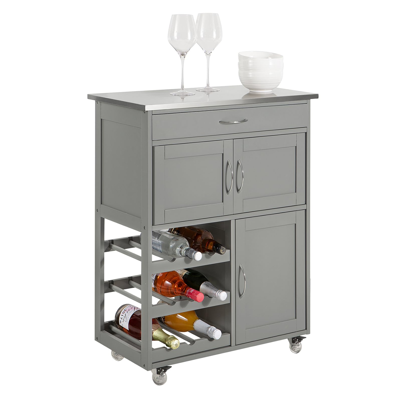 SoBuy Mobile Cucina Salvaspazio con Ruote Carrello Cucina con Cassetti e Portabottiglie, Mobiletto Credenza credenza cucina per Cucina o Sala da Pranzo, Grigio Chiaro 67x86x38cm FKW45-HG