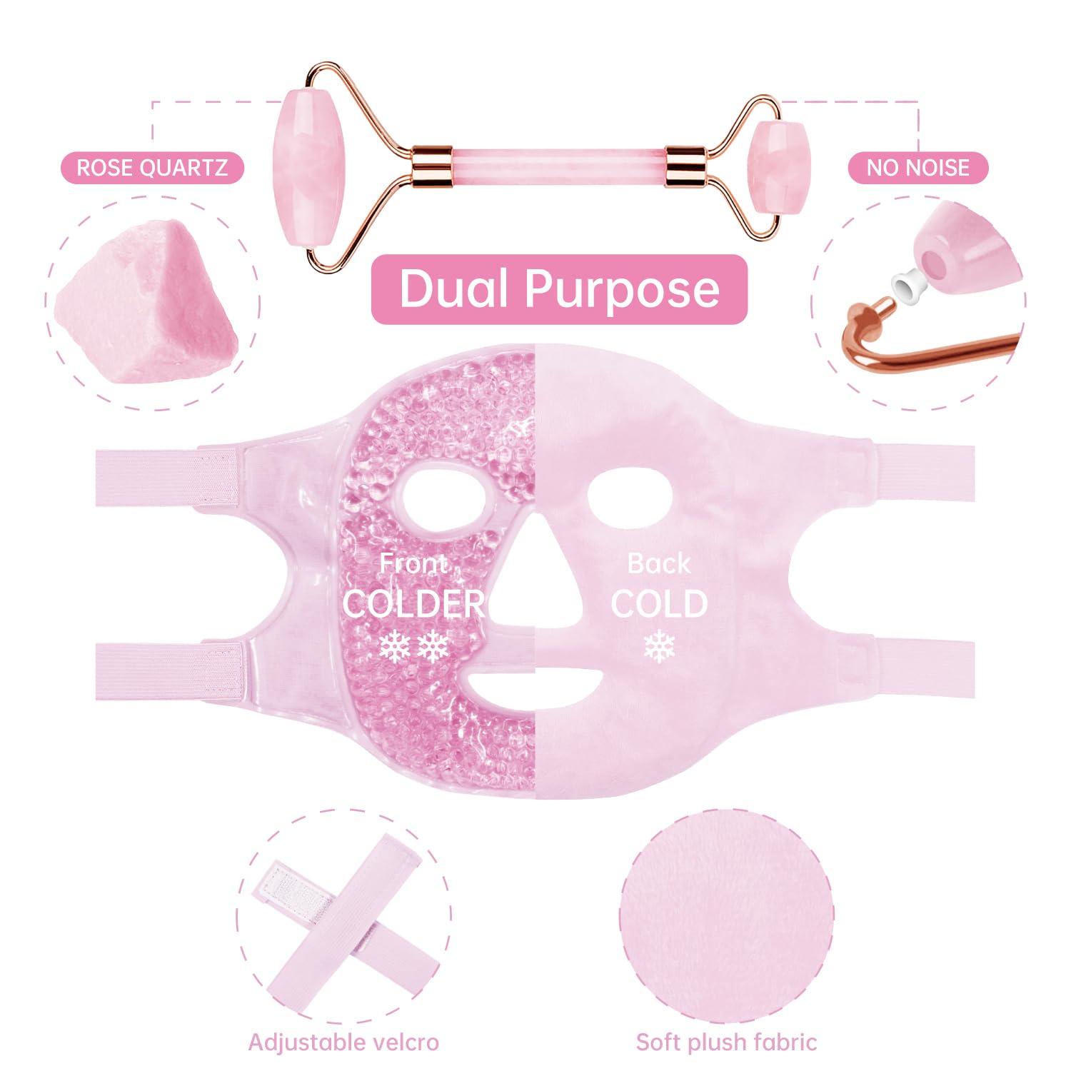 ZNÖCUETÖD Ice Face Facial Jade Roller and Ice Face Mask Cold Cooling Gel Mask Gift Set for Women Aging Wrinkles Lifting Firming Puffy Eyes, Eye Face Neck Roller Massager SPA Tools - Image 7