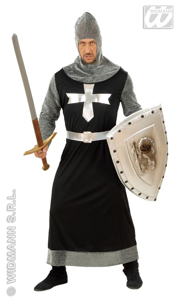 xL Dark Crusader - Blk/Silver Costume Extra Large for Medieval Knight Fancy Dress