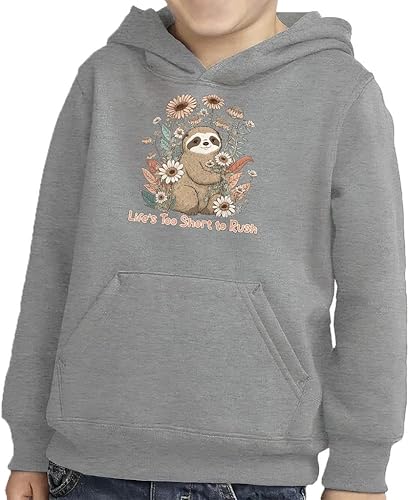 Sloth Illustration Toddler Pullover Hoodie - Flower Design Sponge Fleece Hoodie - Trendy Hoodie for Kids