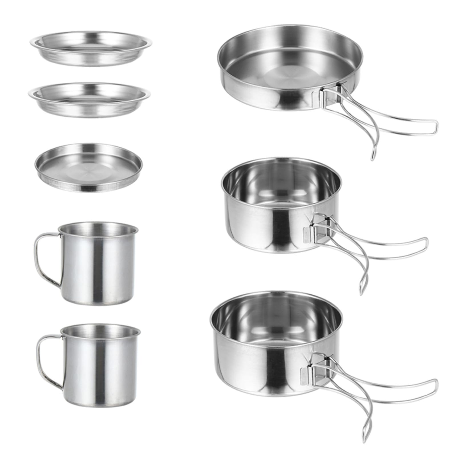 Veemoon Ensemble 8 Pièces Casseroles Camping INOX Pliables pour 5-6 Personnes, Kit Ustensiles de Cuisson Barbecue Randonnée, Matériel la Cuisine Extérieur Robuste et Facile à Nettoyer