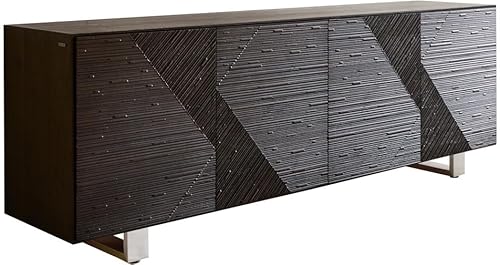 DELIFE Kommode Tereos Esche Dunkelbraun 3D Effekt 200 cm 4 Türen Kufe Edelstahl gebürstet Sideboard