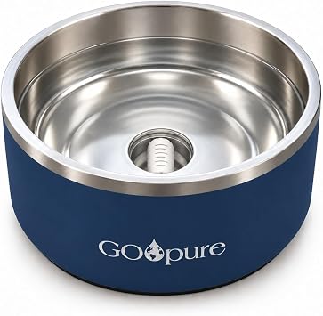 Filtered Pet Water Bowl 64 oz Stainless Steel Dog & Cat Water Bowl with Ceramic Filter Included, Eco-Friendly Pet Water Bowl, Navy Blue