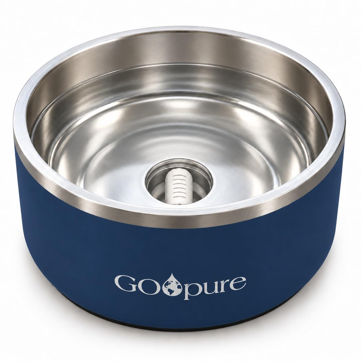 Filtered Pet Water Bowl – 64 oz Stainless Steel Dog &amp; Cat Water Bowl with Ceramic Filter Included, Eco-Friendly Pet Water Bowl, Navy Blue