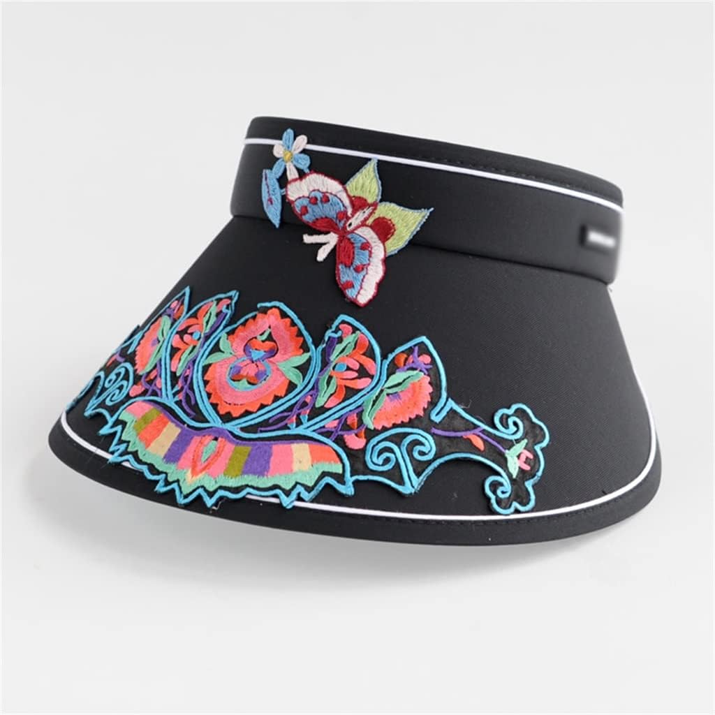 Ethnic Embroidery Flower Empty Top Sunshade Outdoor Sun Hat Riding Cap to Cover The Face