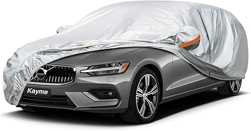 Miniatura 8 de Kayme Fundas de automóvil impermeables para todo tipo de clima, protección contra el sol y la lluvia, con bolsillo con cremallera para espejo, para