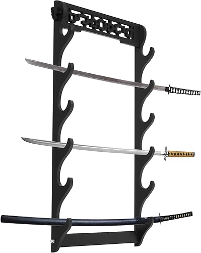 Miniatura 2 de Soporte de pared para espada de 6 niveles, soporte de pared de espada Katana negra, soporte de pared para espada de madera, soporte de espada