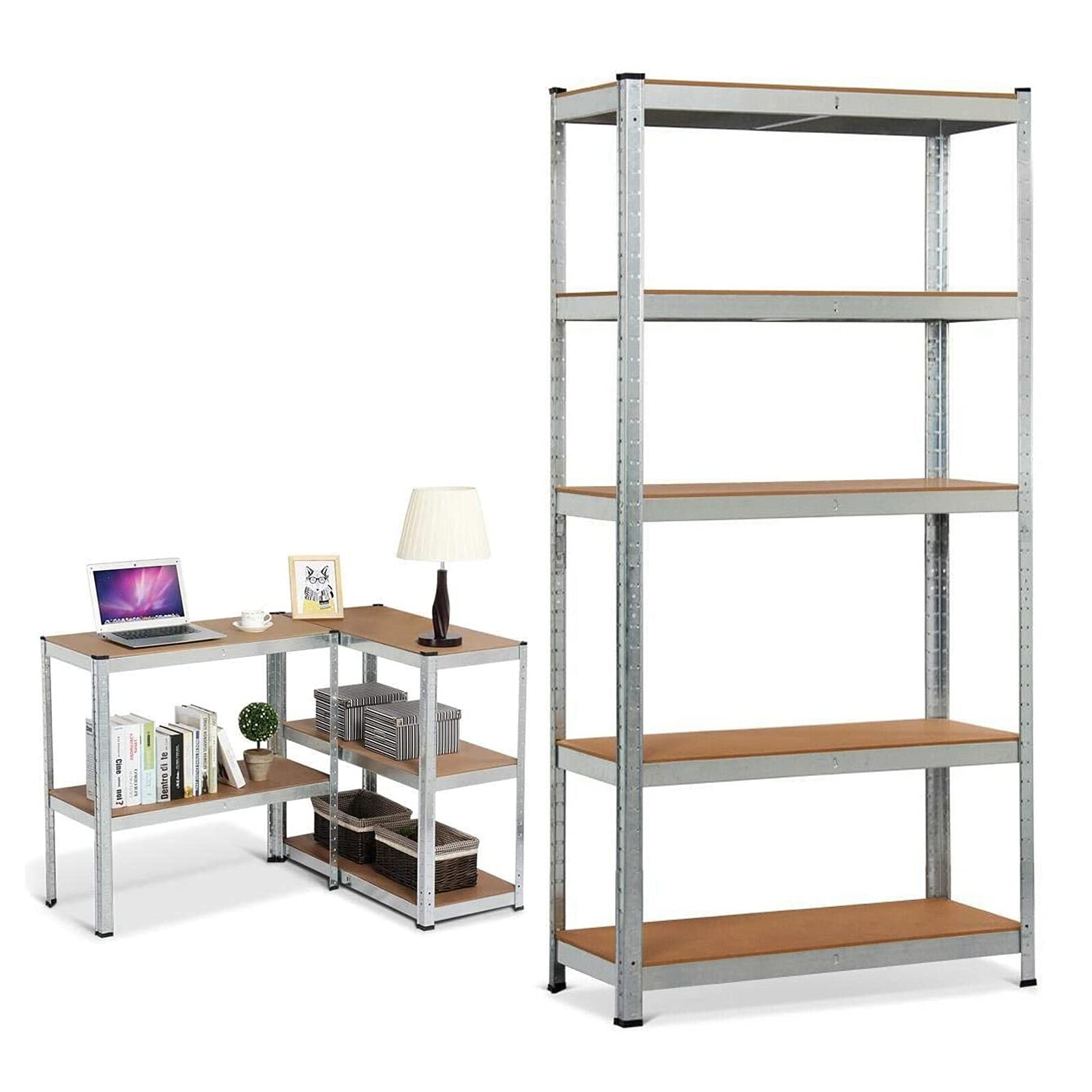 Scaffalatura per garage resistente, 180 x 90 x 40 cm, 5 ripiani regolabili, supporta 875 kg, robusto scaffale in acciaio zincato, per officina e casa