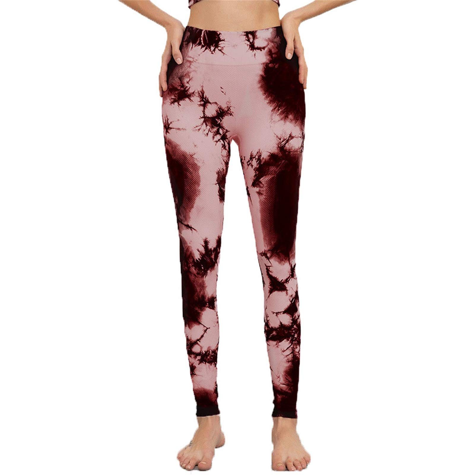 Damen Laufhose Sport Leggings, Frauen Abbindebatik dünne Yoga-Hosen Nahtlose hohe Taillen-Bauch-Steuer Sexy Scrunch Kolben-Aufzug Leggings Trainingshose Quick Dry Sports Running Workout Hose Gym Tight