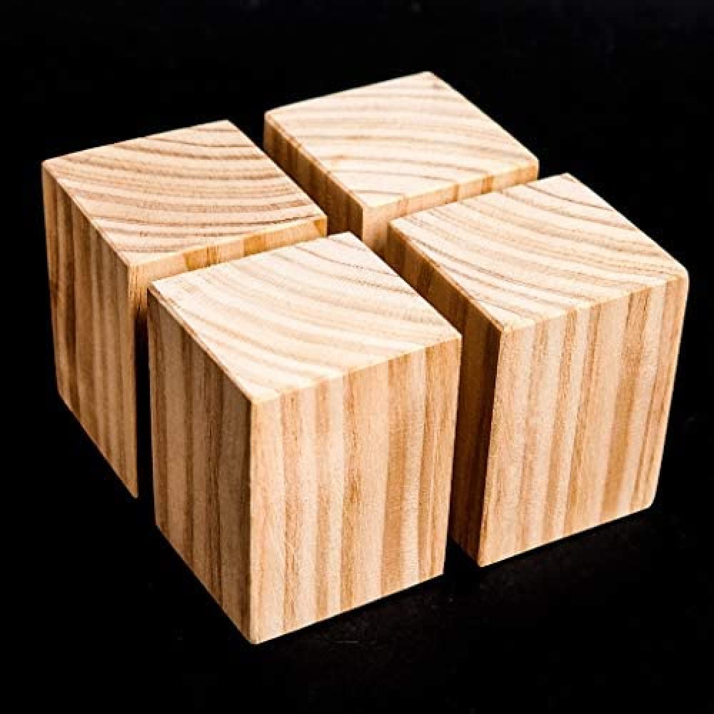 Confezione da 4 Piedini per mobili in Legno - 6x6x5 cm, rialzi per divani, tavoli e scrivanie, per Aumentare l'altezza e la stabilità.