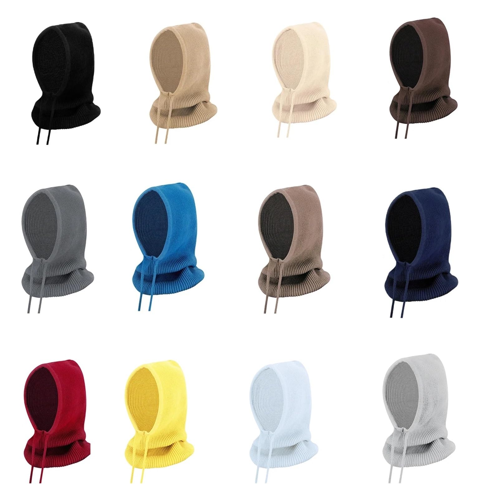 Gorro unisex de punto de lana para mujer, bufanda de cuello con capucha para invierno, con cordón para hombre
