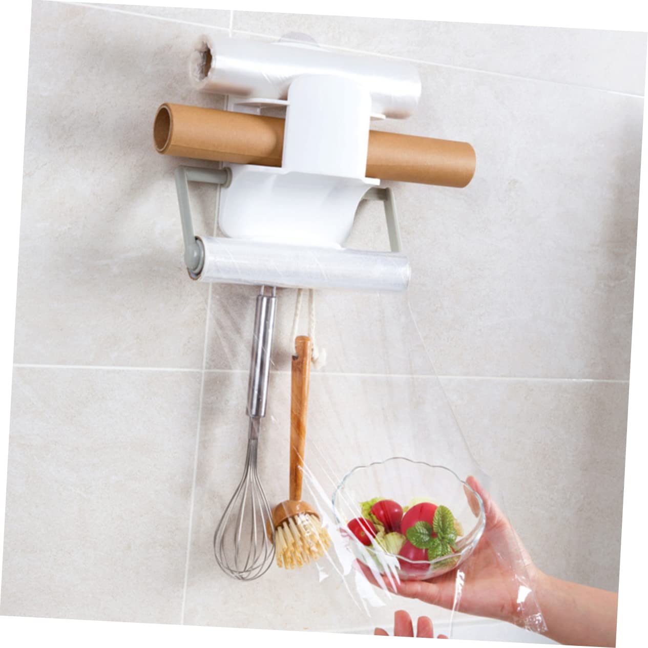 3 Elegantes Accesorios De Cocina Soportes para Toallas De Papel De Pared Caja De Almacenamiento Organizador De Film Transparente