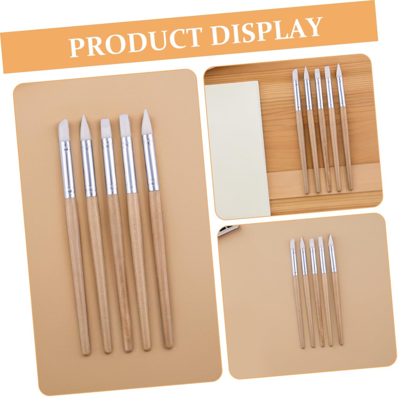 VILLCASE 10-Piece Silicone Tip Clay Sculpting Tools Set for Students Soft Head Pottery Carving Pens Wooden Handles for Embossing and Modeling Crafts