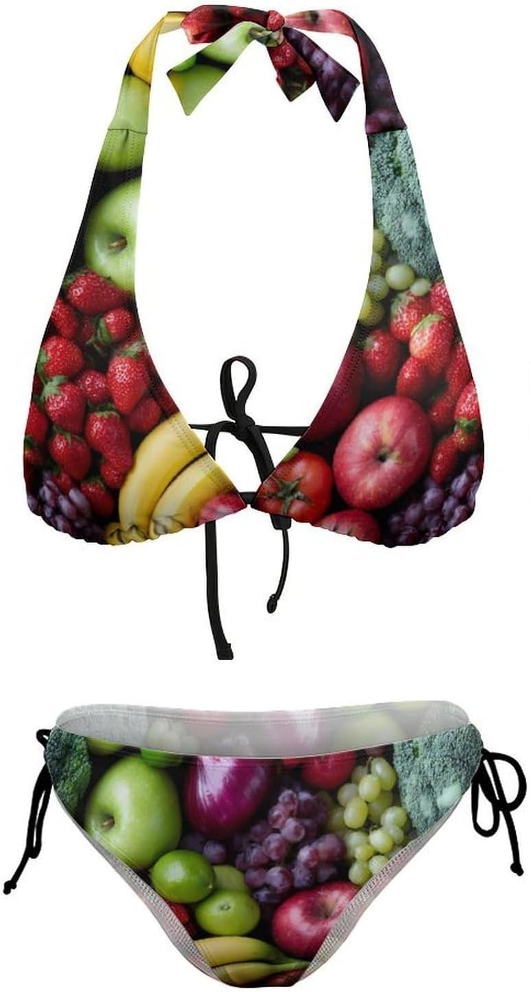 Fruit Vegetable Grape Strawberry Banana Novelty Women's 2 Piece String Bikini Set Swimsuits Bathing Suit Swimwear