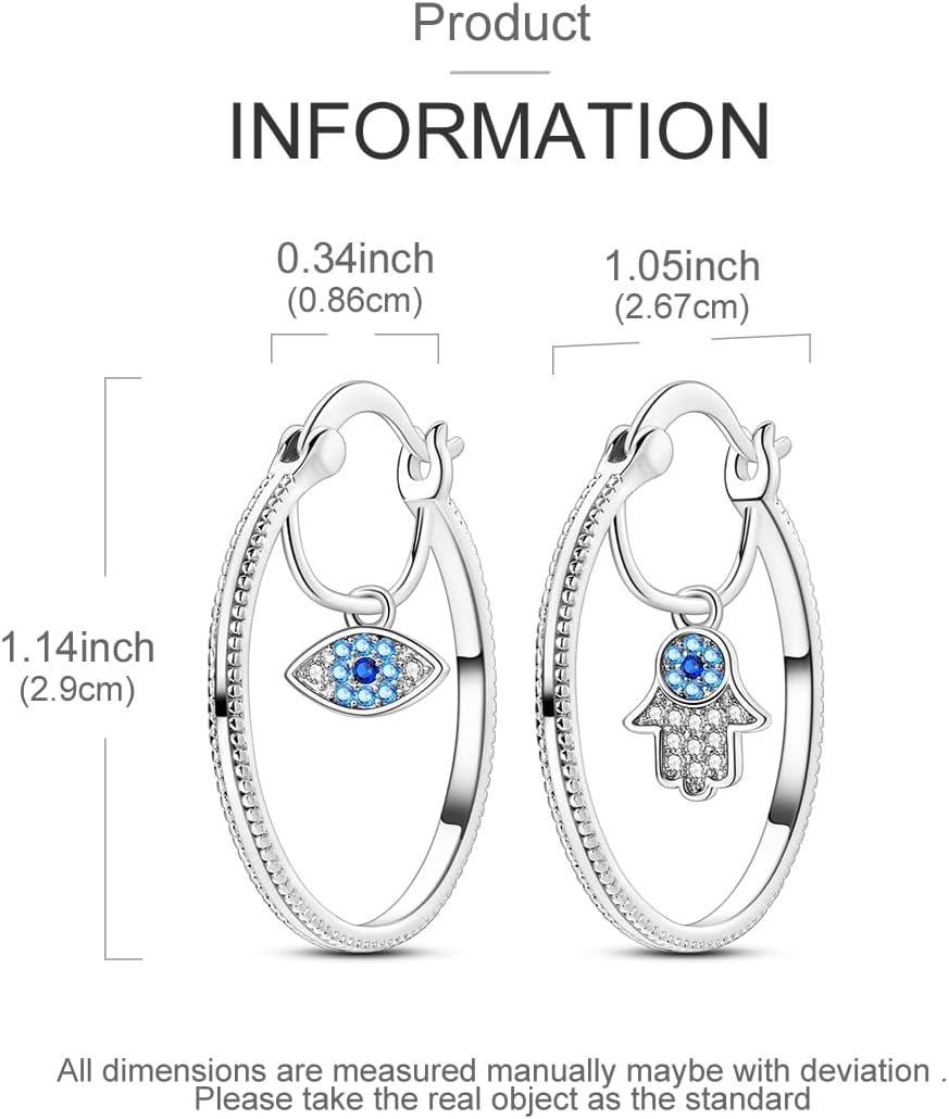 Hapour Sterling Silver Cubic Zirconia Hoop Earrings for Women Teen, Hypoallergenic Rhinestone Earrings Sparkly Crystal Hamsa Hand Evil Eye Hoops - Image 3
