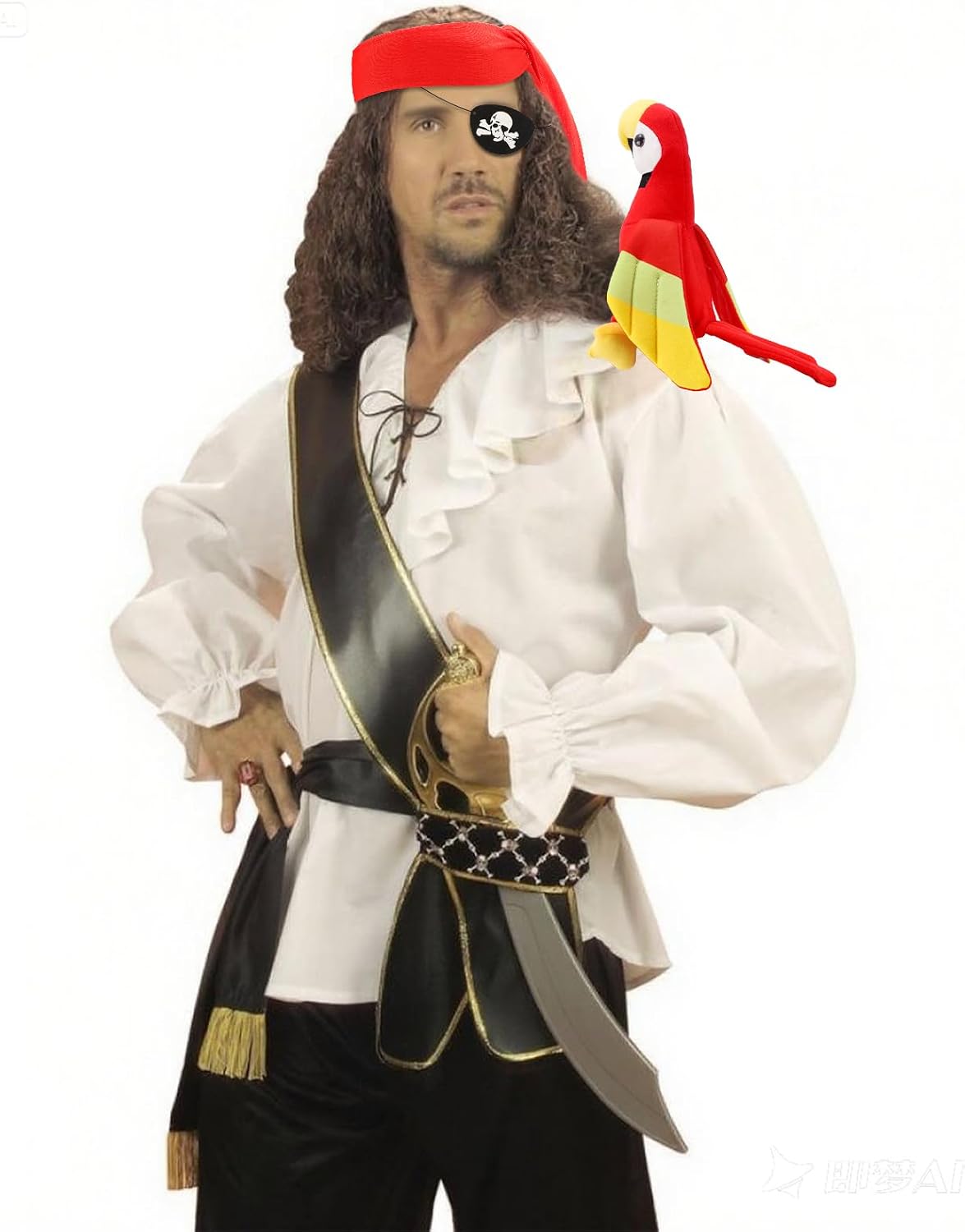 Chanaco Pirate Costume Accessories Women Men Pirate Headband Parrot Eye Patch Outfit for Halloween Cosplay Party