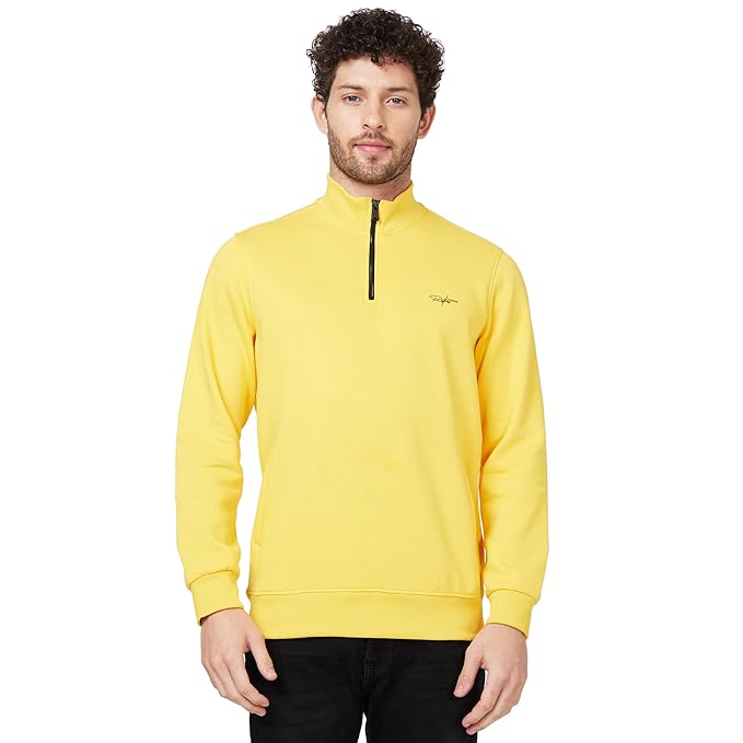 Spykar High Neck Full Sleeve Yellow Sweatshirt for Men