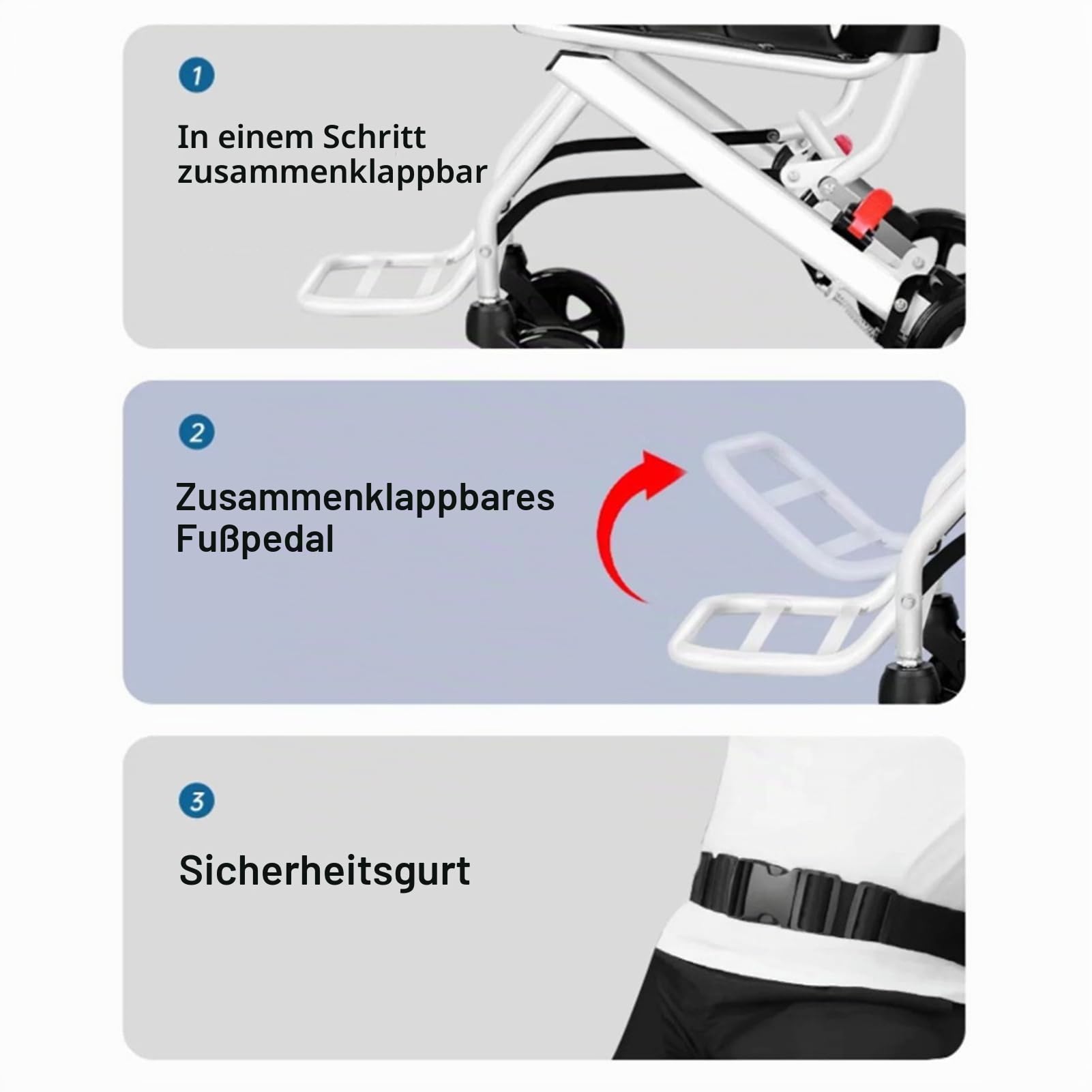Ultraleichter Rollstuhl, Faltbarer Reiserollstuhl mit Nur 8,2kg, 100kg Belastbarkeit, Sicherheitsgurt und Handbremse, Ideal für Senioren und Unterwegs (Schwarz)