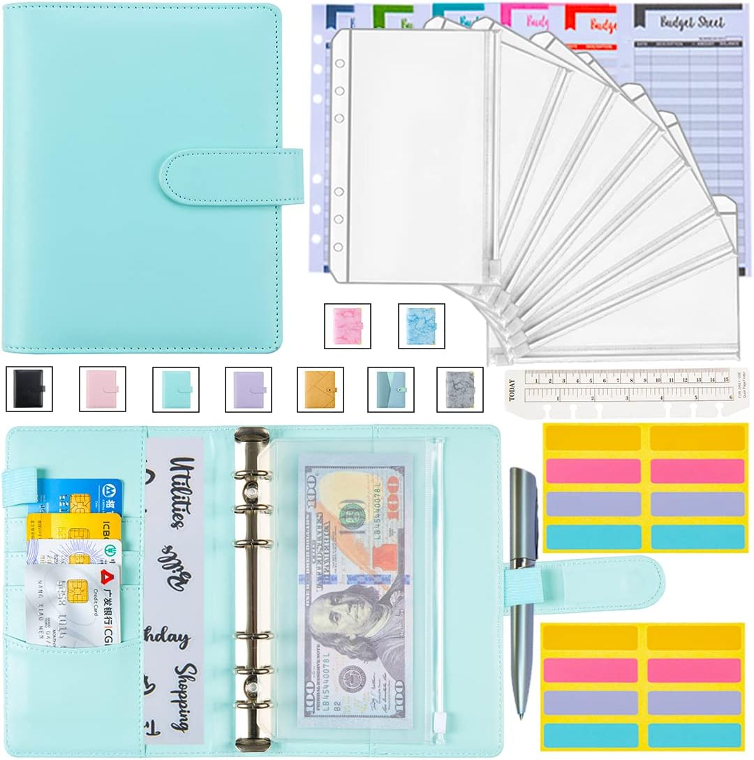 Budget Binder with Cash Envelope, Used for Financial Cash Expenses Manage, Money Organizer for Cash, Include Leather Zipper, Labels, Expense Tracker Sheet, Stickers, Ruler : Office Products