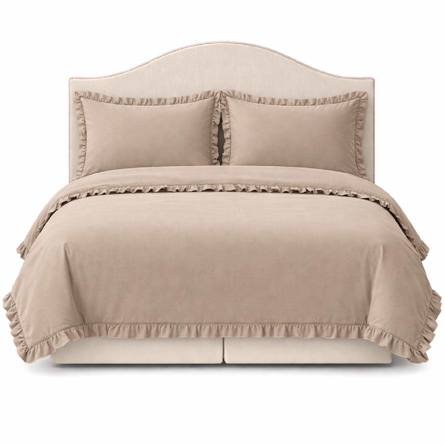 Ruffle Frilled Duvet Cover Set 100% Cotton King/Cal-King Size (94x104 Inch) with 2 Pillow Covers (18x28 Inch), Taupe Bedding Set, Zipper Closure & Corner Ties, Soft Breathable Comforter Cover 3PC Set-picture-22