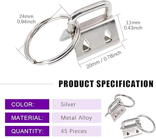 Miniatura 3 de Swpeet 45 piezas de accesorios plateados para llavero de 45 pulgadas con mordazas curvadas