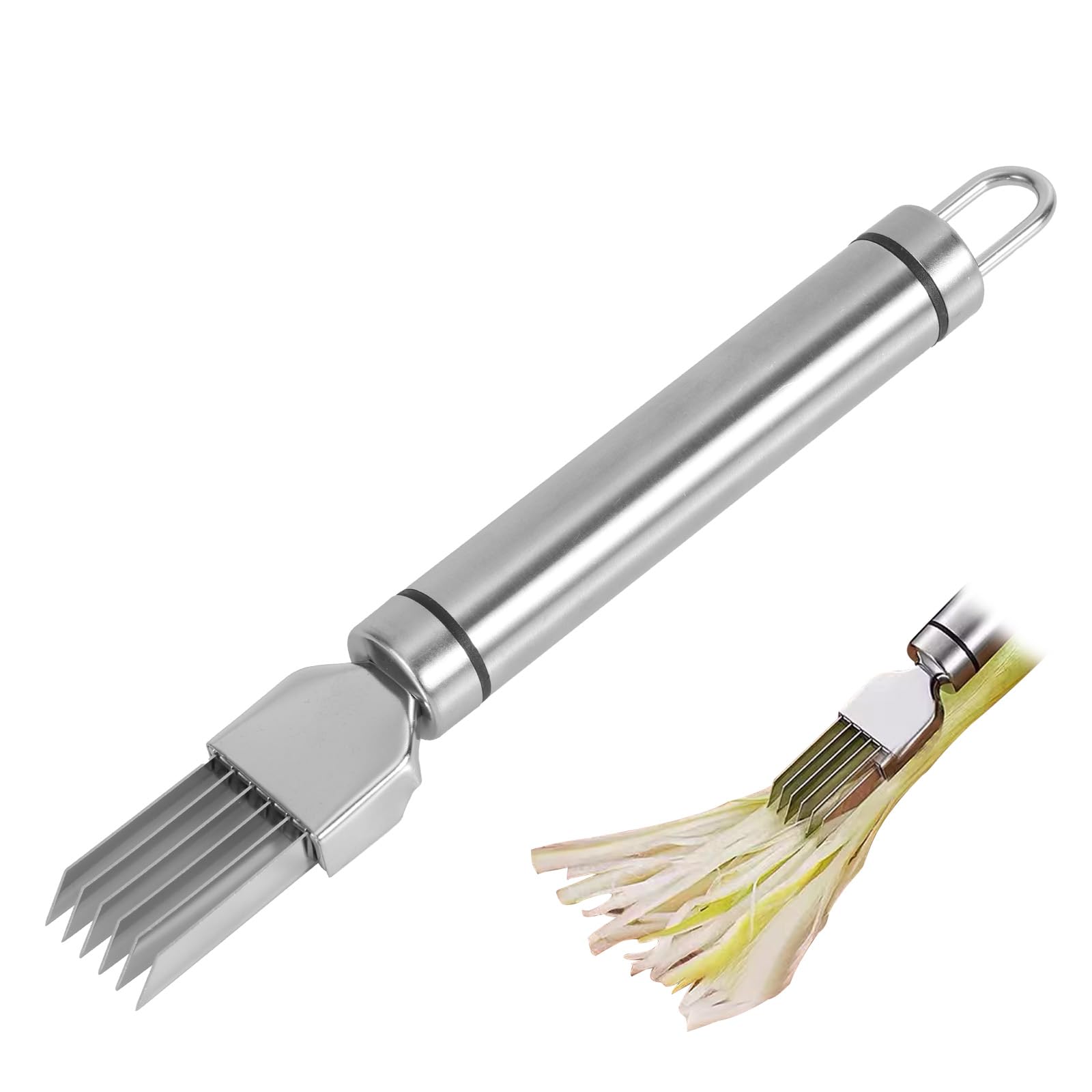 lasuroa Green Spring Onion Cutter, Upgrade Stainless Steel Shred Silk The Knife Multi-Blade Shredding Shredder Practical Kitchen Slicing Tool for Vegetables Onion Garlic Chives