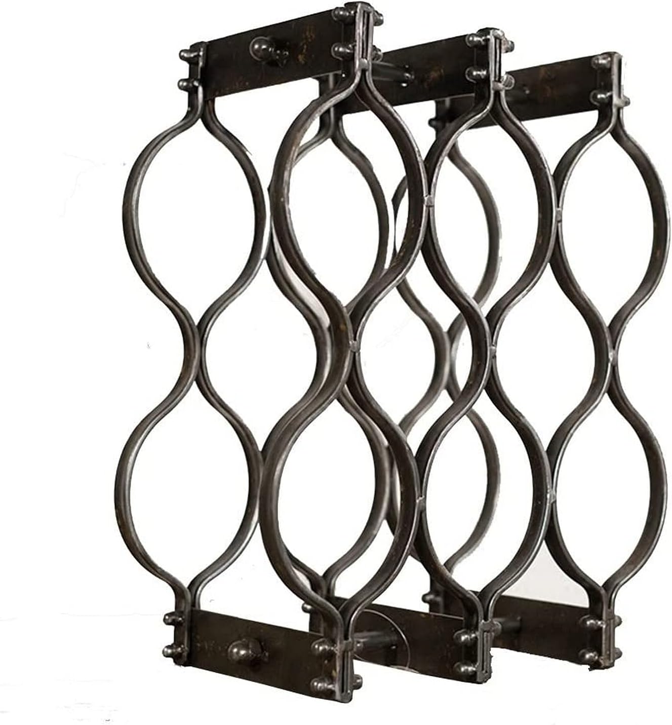 Free Standing Wine Rack Industrial Wind Metal Wine Bottle Holder Black Retro Creative Decoration (Size:34 * 18 * 41cm)