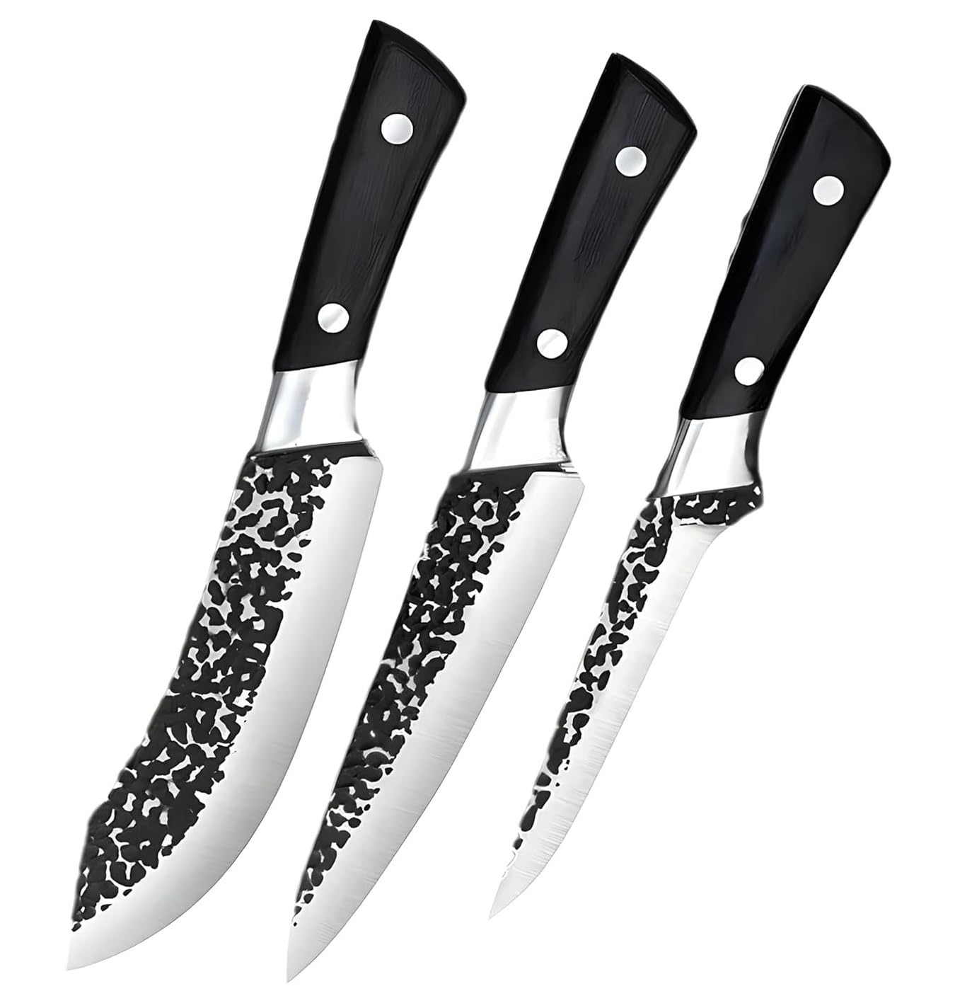 Captoola Hand Forged Stainless Steel Japanese Slicing Knife Boning Fillet Knife Butcher Knife Deboning Knife for Meat with Abs Handle (Set of 3), Black