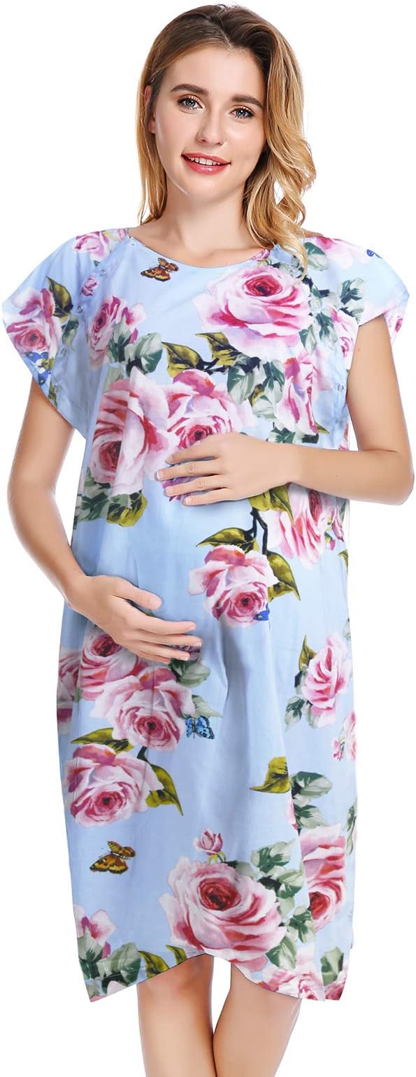 100% Cotton Labor and Delivery Gown, Hospital Gown for Newborn Picture, Nursing Clothes