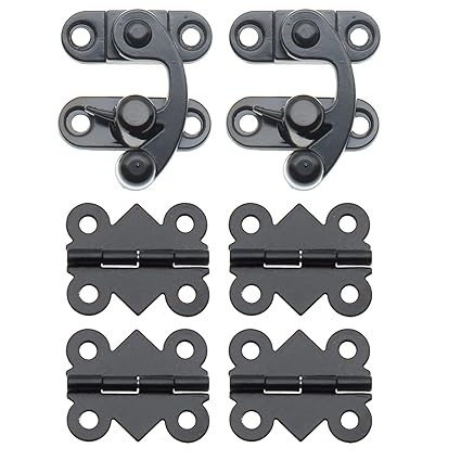 HAJXZH 2 Pack Vintage Hook Latch Swing Arm Latch Zinc Alloy Antique Lock Clasp Right Latch Hook Hasp and Butterfly Hinges for Jewelry Box Cabinet Toolbox Suitcase