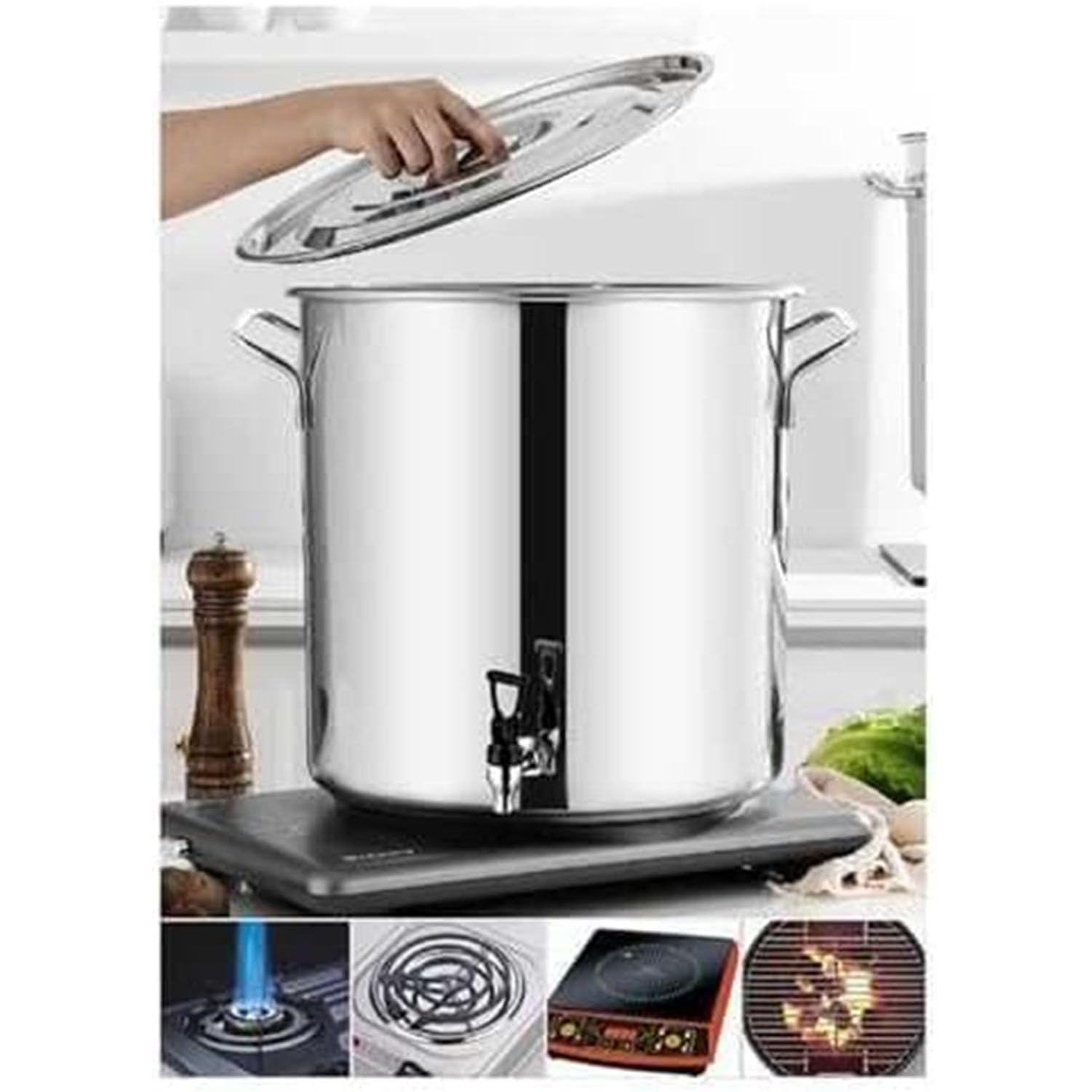 Urna de café aislada de acero inoxidable con grifo, dispensador de agua caliente de 45 L para té, sopa y gachas de arroz, servicio de catering, 40 x 40 cm