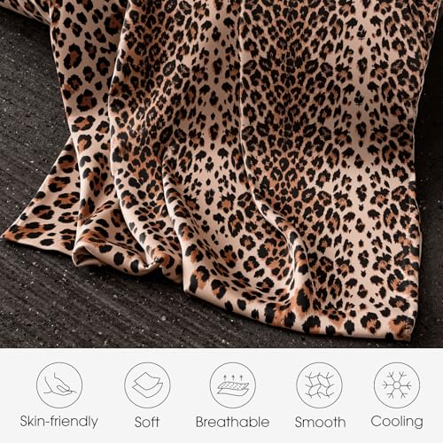 Image of WLOSJ100% Silk Pillow Cases 2 Pack Queen Size Mulberry Silk Pillowcase for Hair and Skin Set of 2 Highest Grade 6A Silk Soft Breathable Cooling with Hidden Zipper, Leopard