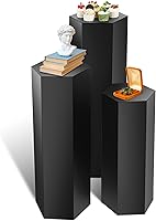 Yaocom 3pcs Matte Black Metal Hexagonal Pedestal Stands - 24" 30" 36" Tall Display Risers for Wedding Cakes, Desserts, Sculptures, Parties