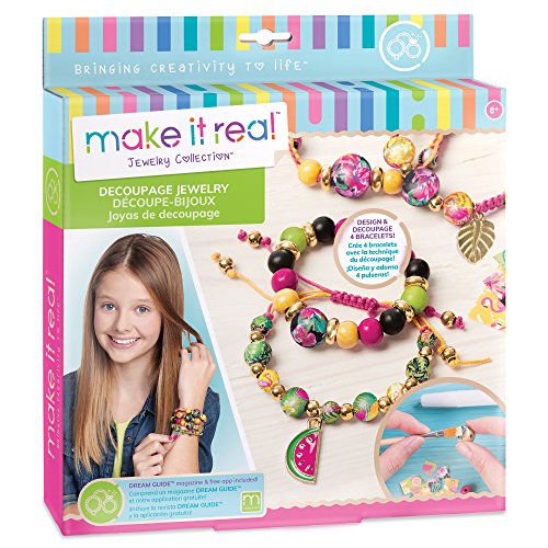 Make It Real – Decoupage-a-Bead Jewelry. DIY Wooden Beads & Paper Decoupage Bracelet Making Kit for Girls. Design and Create Unique Tween Bracelets with Wooden Decoupage Beads & Beautiful Charms