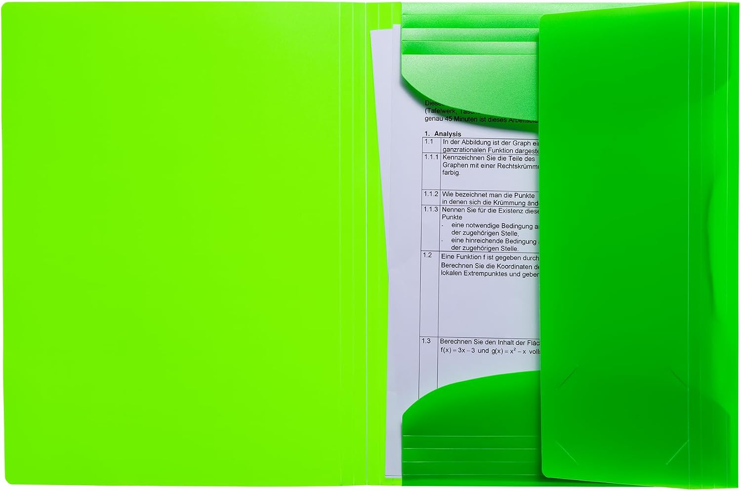 HERMA 19658 Portfolio Folders A4 Translucent Neon Green, Pack of 3, Children's Plastic Corner Folder with Inner Flaps and Elastic Band, Sturdy Plastic Folders Set for Boys and Girls