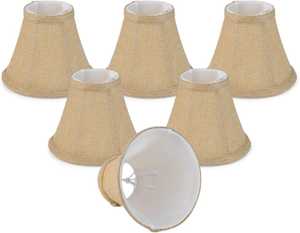 Wellmet Chandelier Lamp Shades,ONLY FOR CANDLE BULBS,Clip-on Fitter Bell Mini Lamp Shades,Set of 6 ,3" X 6" X 5", Burlap