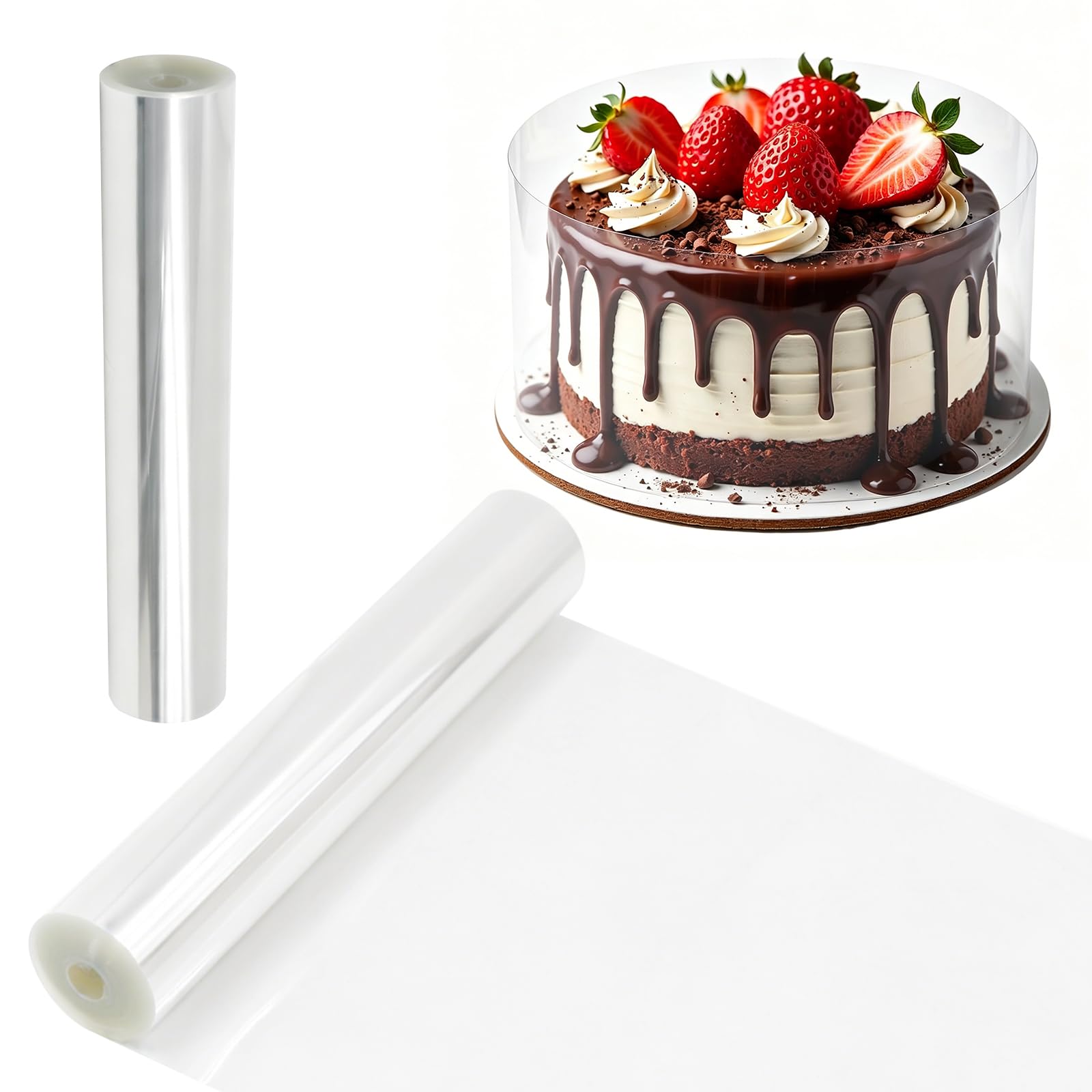 Cake Collar - Thickened Transparent Acetate Sheets Roll, 20cm x 10m Clear Acetate Cake Strips for Mousse Chocolate Cake Baking and Decorating