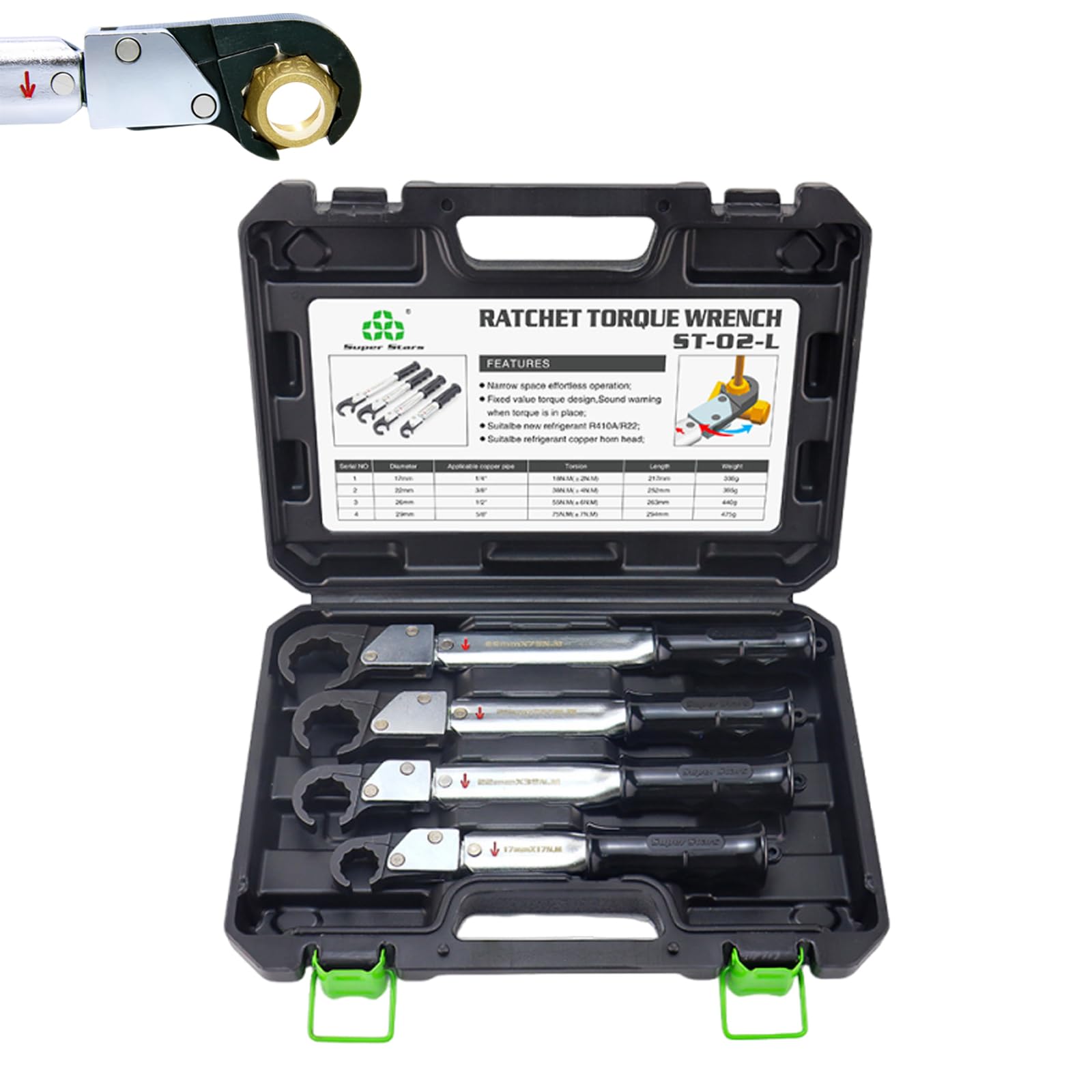 Zestaw kluczy dynamometrycznych z grzechotką do rurki miedzianej 1/4", 3/8", 1/2", 5/8", 18-75 Nm Regulowany otwarty klucz serwisowy Hvac do klucza do klimatyzacji