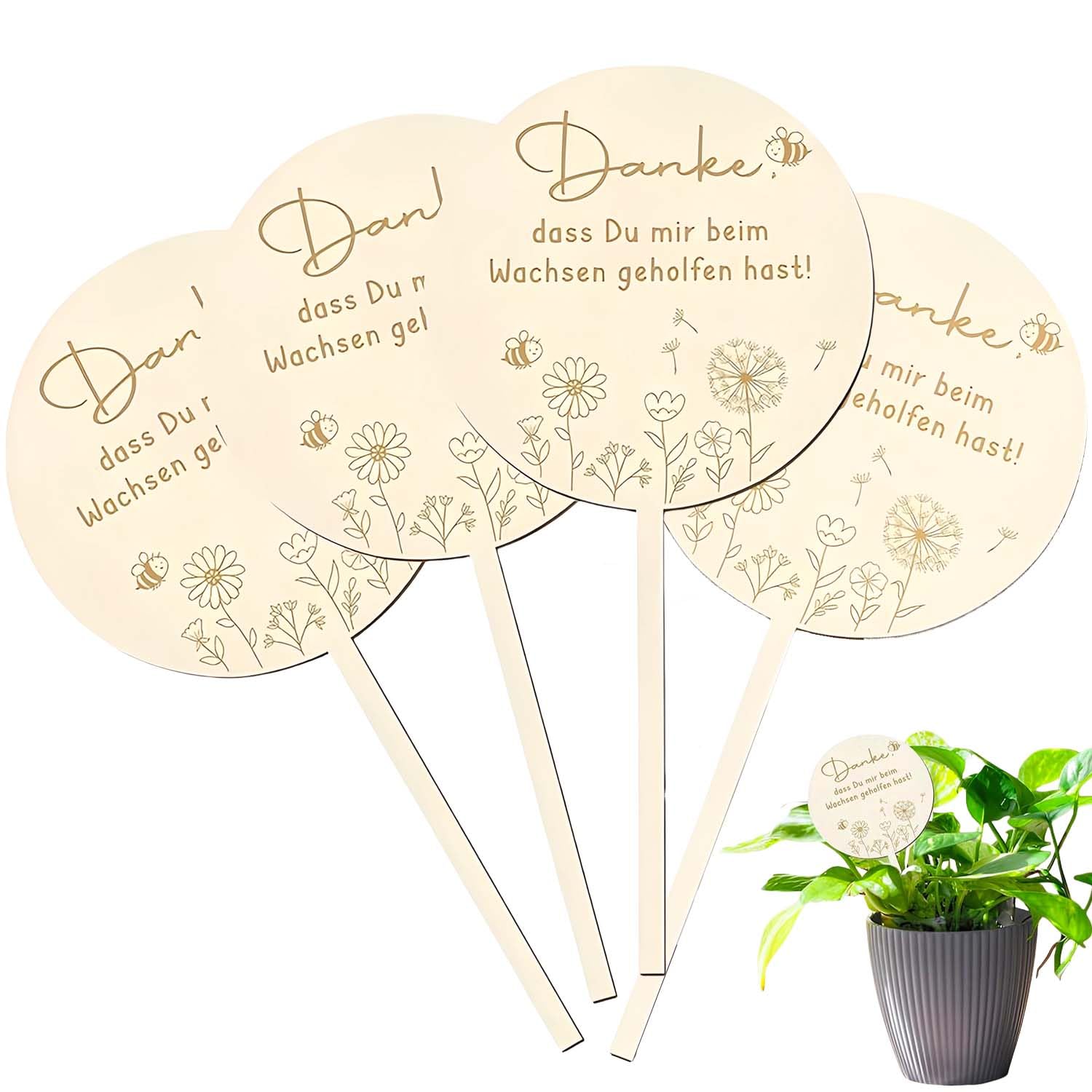 Holzstecker Blumentopf Holzschild Holzblumenstecker „Danke,