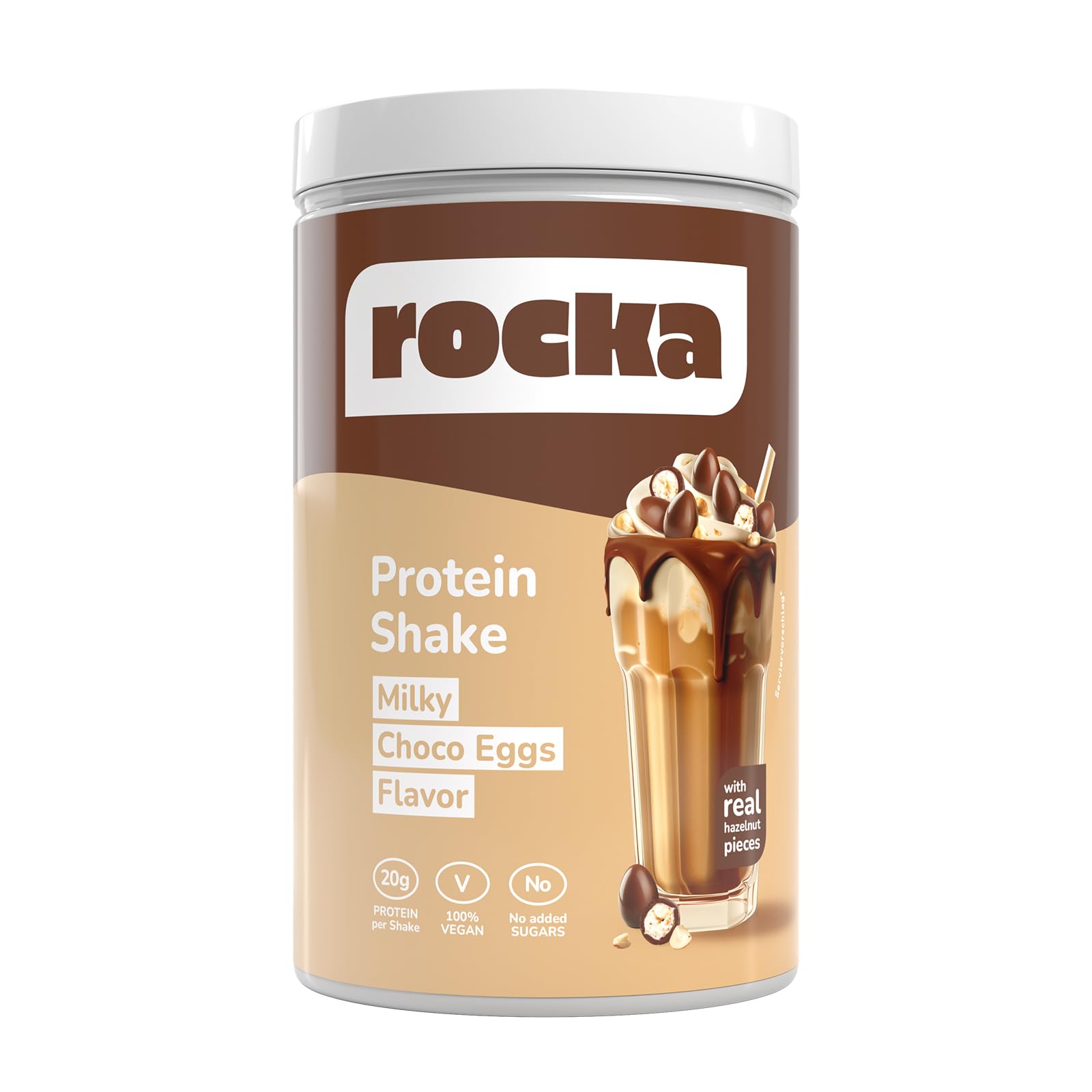 Rocka Nutrition Protein Shake veganes Proteinpulver | Plant-based Protein Pulver mit 20 g Protein pro Portion | Multikomponentenprotein | 100% Geschmack (900 g, Milky Choco Eggs)
