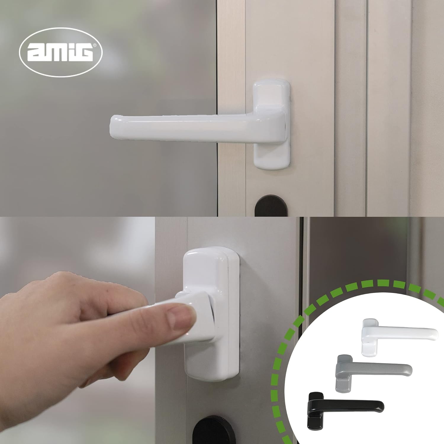 Amig Rosettes Door Handle Set | Epsilon Model | Aluminium | 132 x 70 mm | 8 mm Square | Colour: Silver