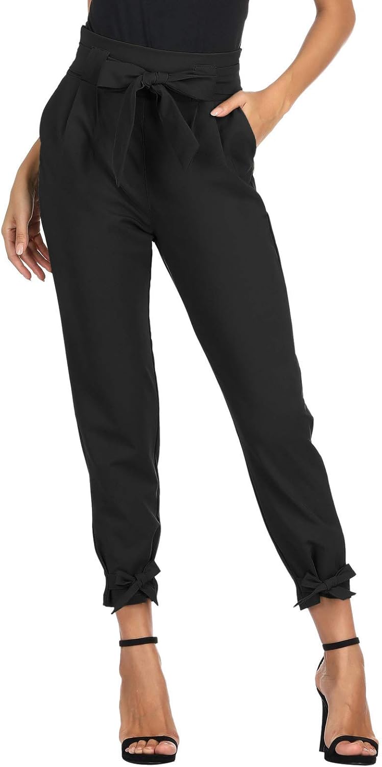 GRACE KARIN Womens Casual High Waist Pencil Pants with Pockets Bow-Knot Cropped Paper Bag Pants for Work - Image 2