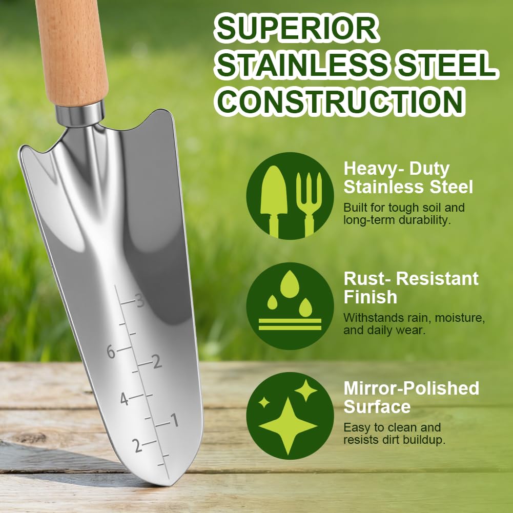 Set di Attrezzi da Giardinaggio, 9 Pezzi in Acciaio Inossidabile ad Uso Intensivo, Impugnatura Ergonomica Antiscivolo, Fori Appesi, Strumenti da Giardinaggio per Donne e Uomini, Verde