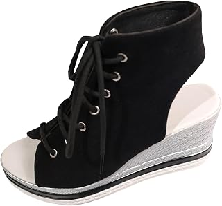 Generic Women's Lace Up Espadrille Wedge Sandals 2026 Backless Faux Suede Cutout Side Open Toe Platform Sandals Lightweight Non Slip Cushioned Summer Nightclub Outdoor Casual Walking Shoes