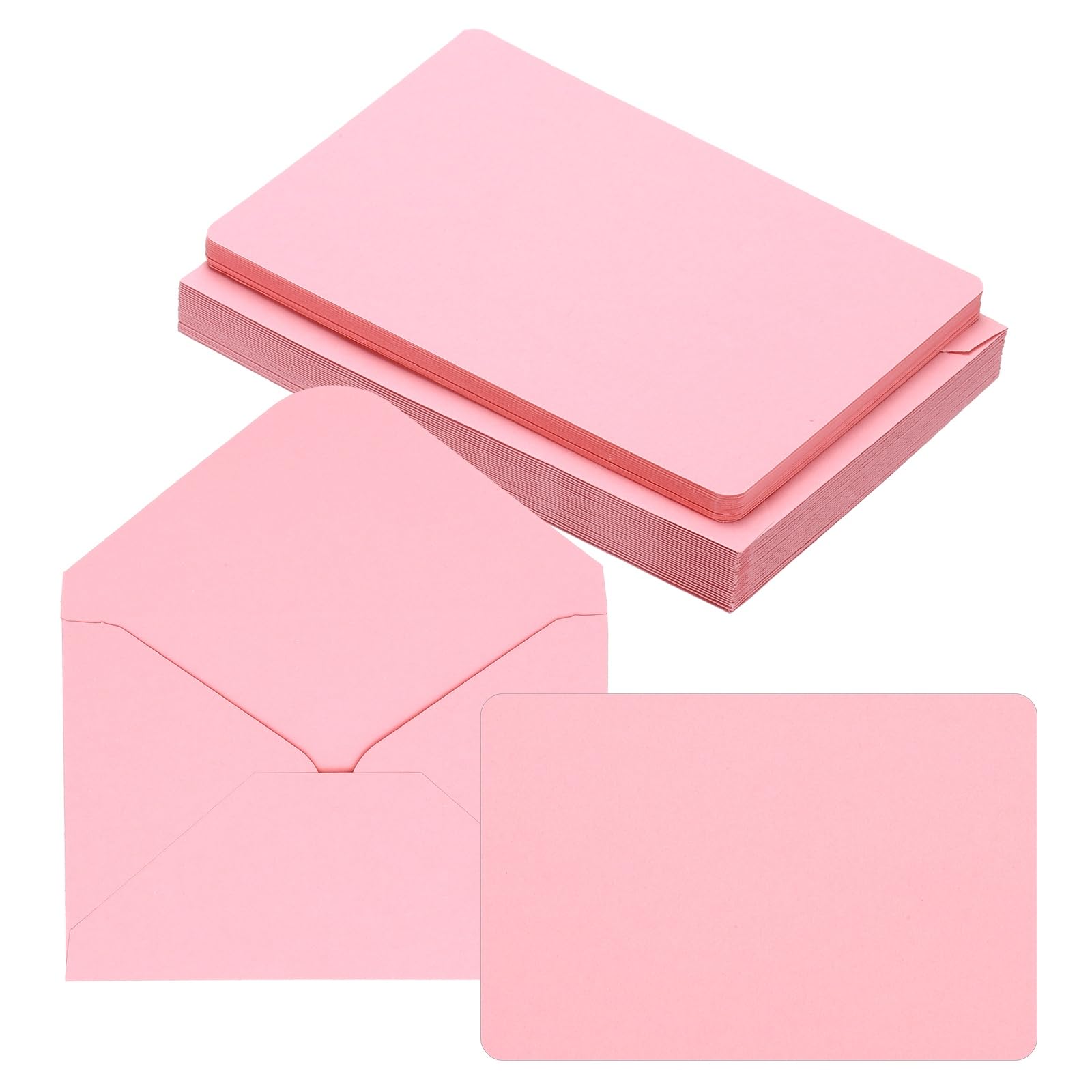 PATIKIL 10x15cm Blank Greeting Cards and Envelopes, 25Sets Half Fold Note Cards and Envelopes Folded Rounded Corner Cardstock Greeting Card for DIY Wedding Birthday Party Invitations, Pink