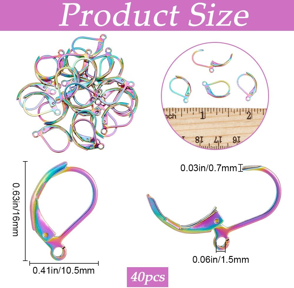 1 Box 40Pcs Leverback Earring Findings Stainless Steel Earring Hooks Bulk French Wire Rainbow Color Lever Back Small Huggie Earring Hooks for Jewelry Making Supplies DIY Craft Women Beginner image 2