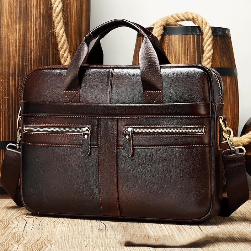 Leather Briefcase for Men Vintage Travel Business Bag Tote Large Capacity Multi-layer Computer Briefcase4